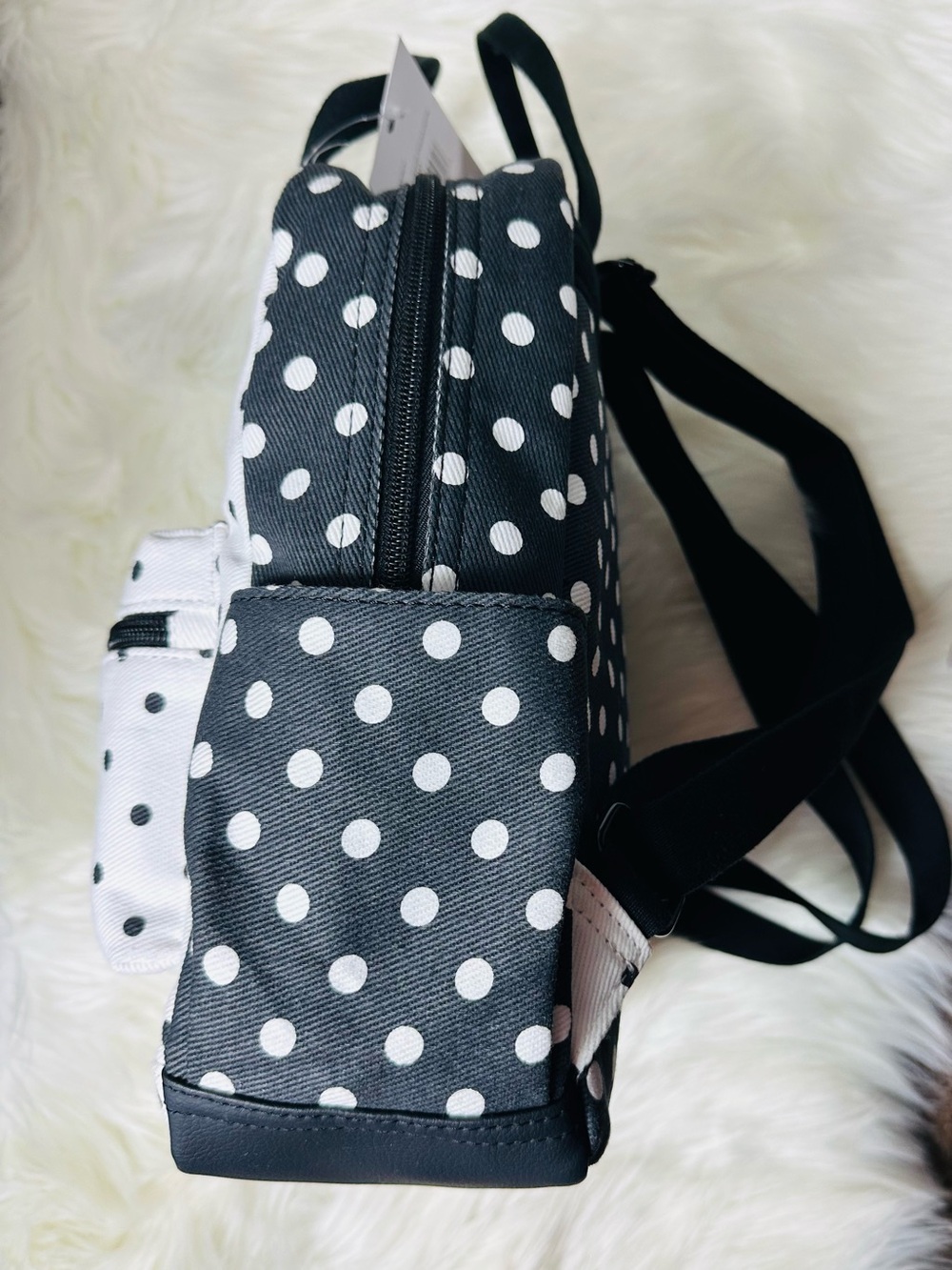 Betsey Johnson Black & White Polka Dot Heart Patch Backpack - Picture 4 of 16